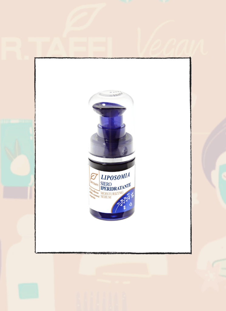 Dr Taffi Organic Liposomic Hyper Moisturizing Serum 15 ML in a blue pump bottle with a clear lid.