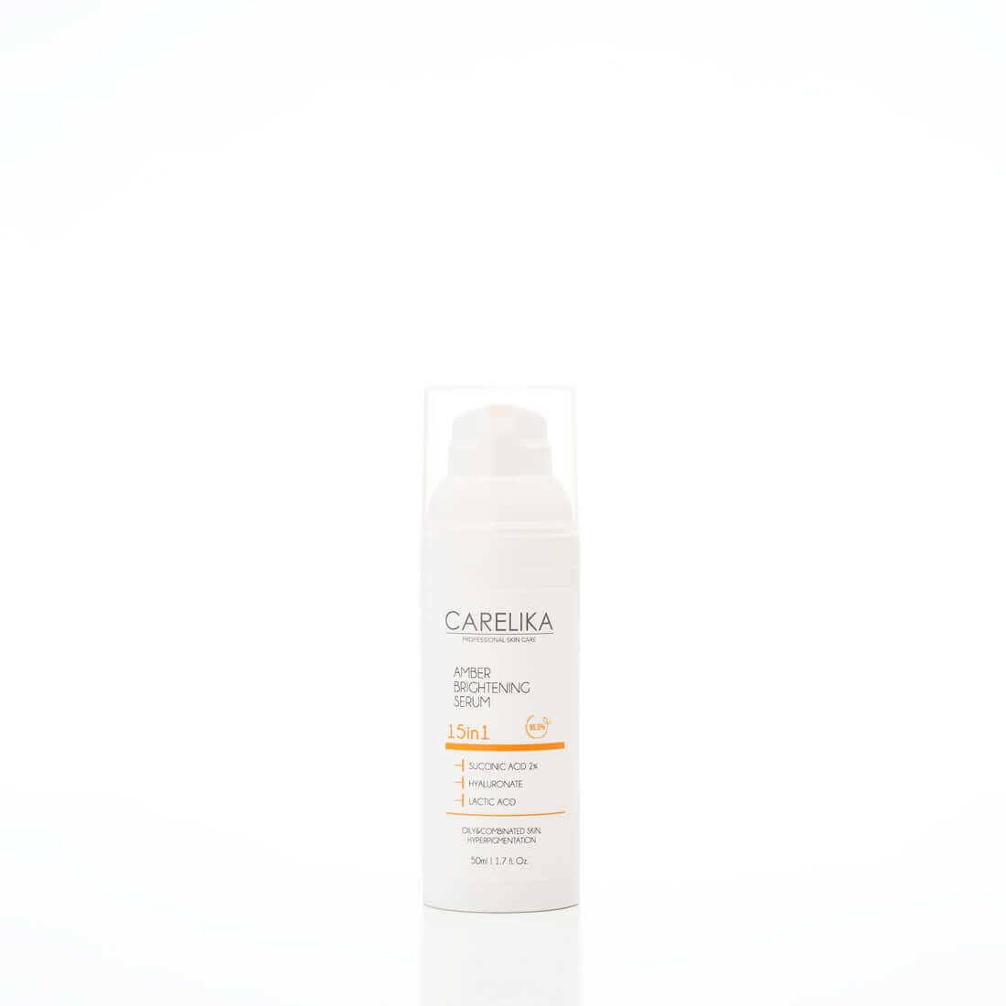 CARELIKA Amber Brightening Serum 15in1 with Succinic Acid 2% 50 ml bottle for skin hydration and renewal