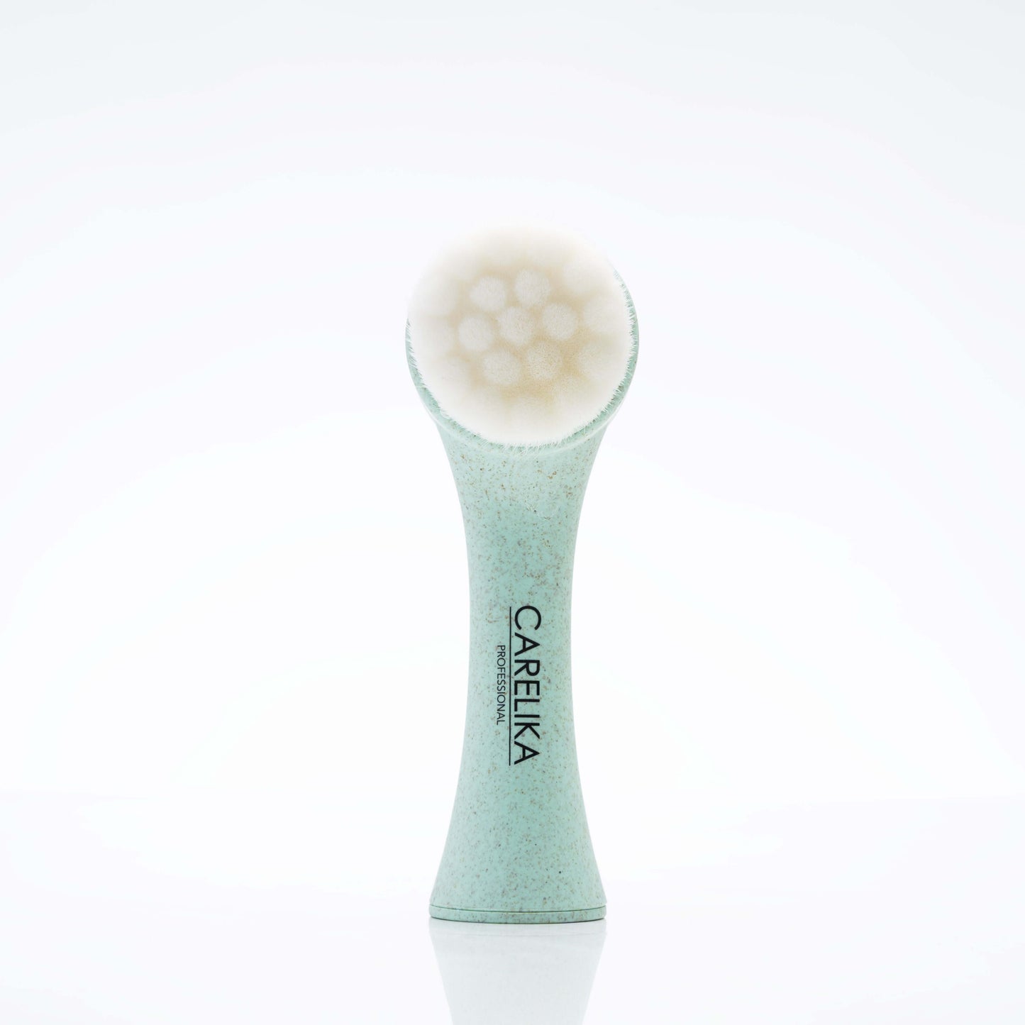 Carelika 3D massage brush for facial care with microfiber bristles, perfect for gentle cleansing and shower use.