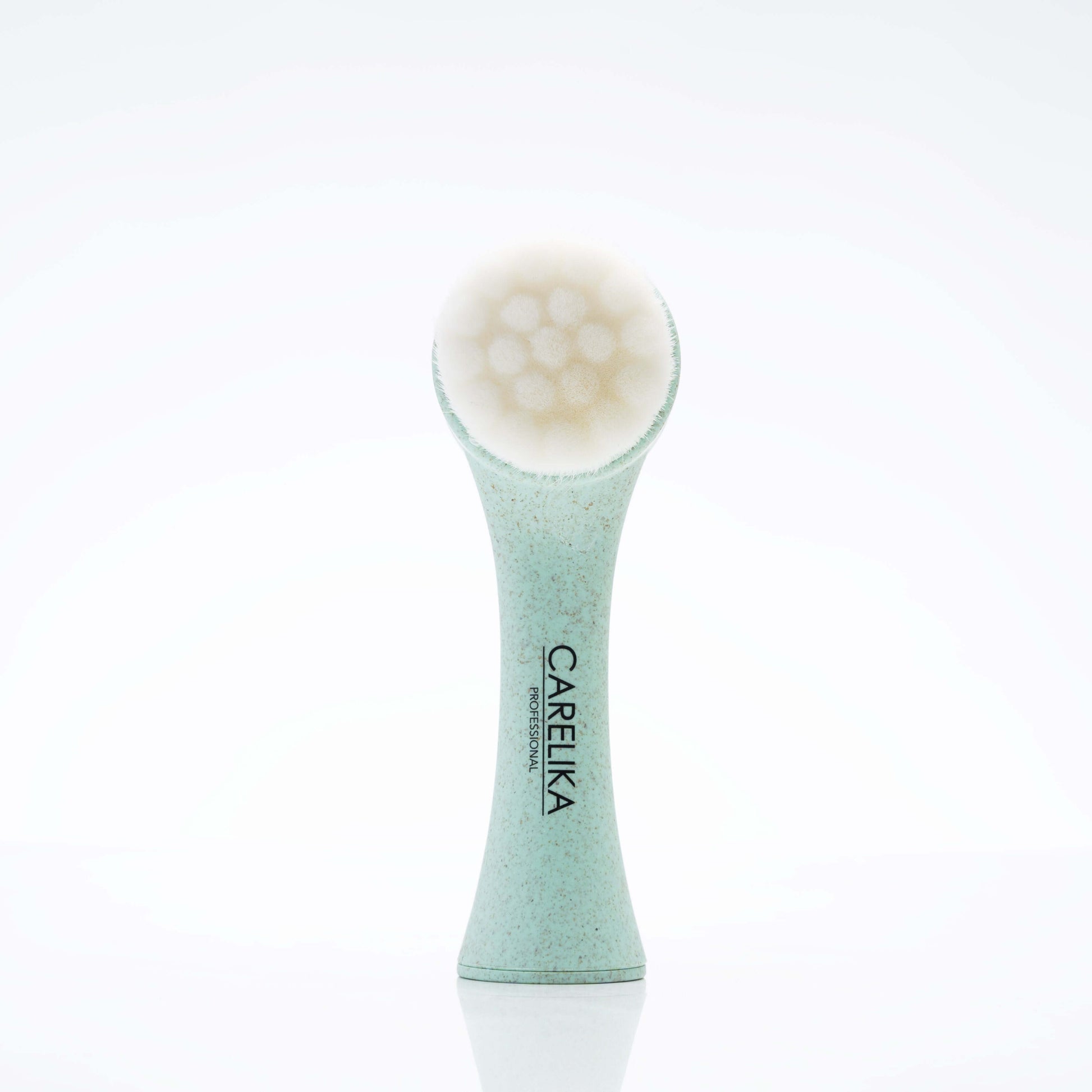 Carelika 3D massage brush for facial care with microfiber bristles, perfect for gentle cleansing and shower use.