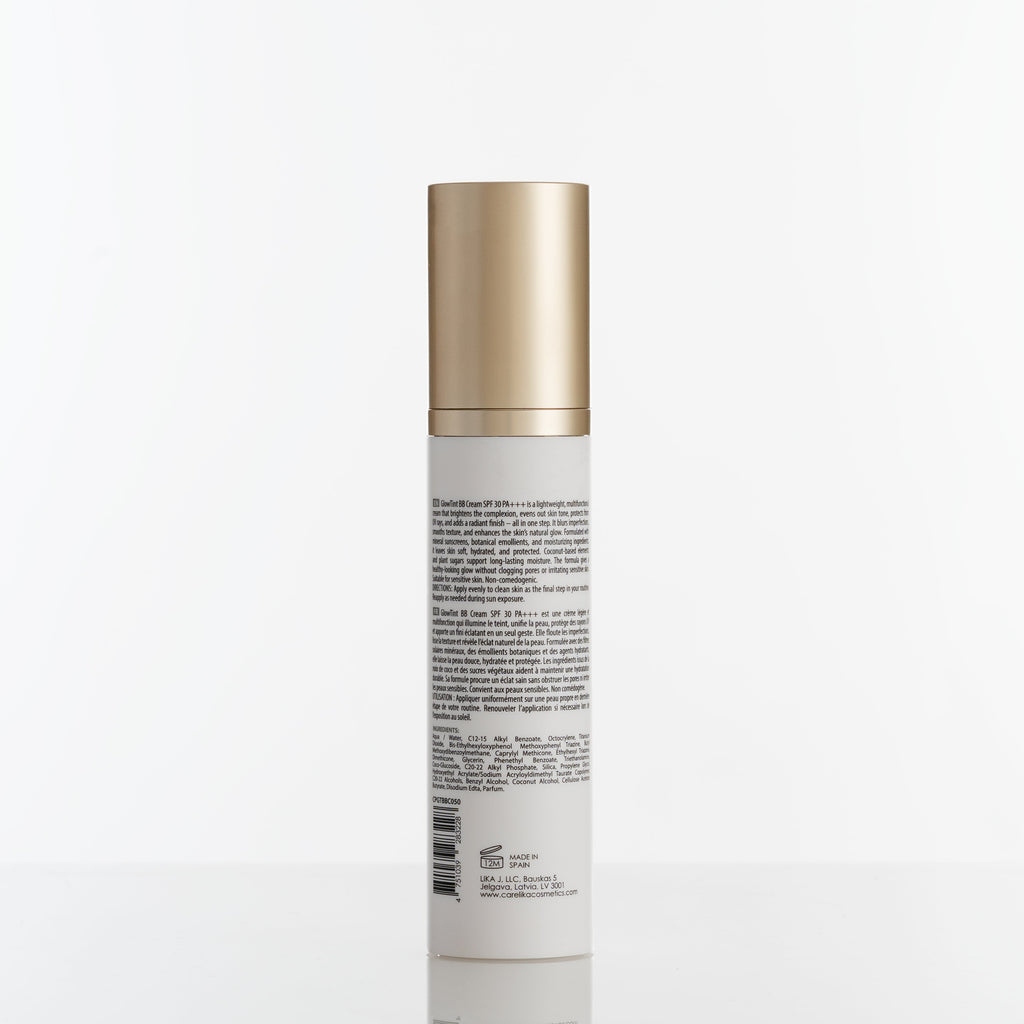 Carelika GlowTint BB Cream SPF30 PA+++ – back packaging with ingredients list