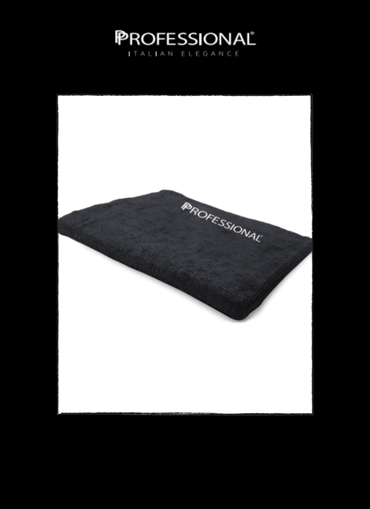 Professional black towel 50x70, featuring luxurious softness and elegant branding for a stylish touch.