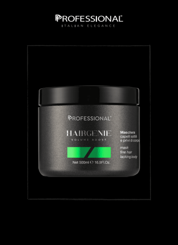 Professional Hairgenie Volume Boost Mask 500 ml designed for soft, voluminous hair with dog rose extract.