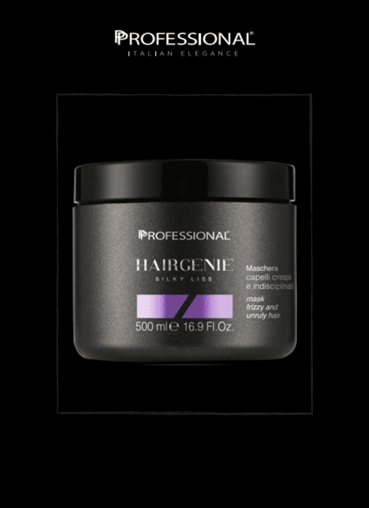 Professional Hairgenie Silky Liss Mask 500ml, smoothing treatment for frizzy hair with Mallow Extract for hydration.