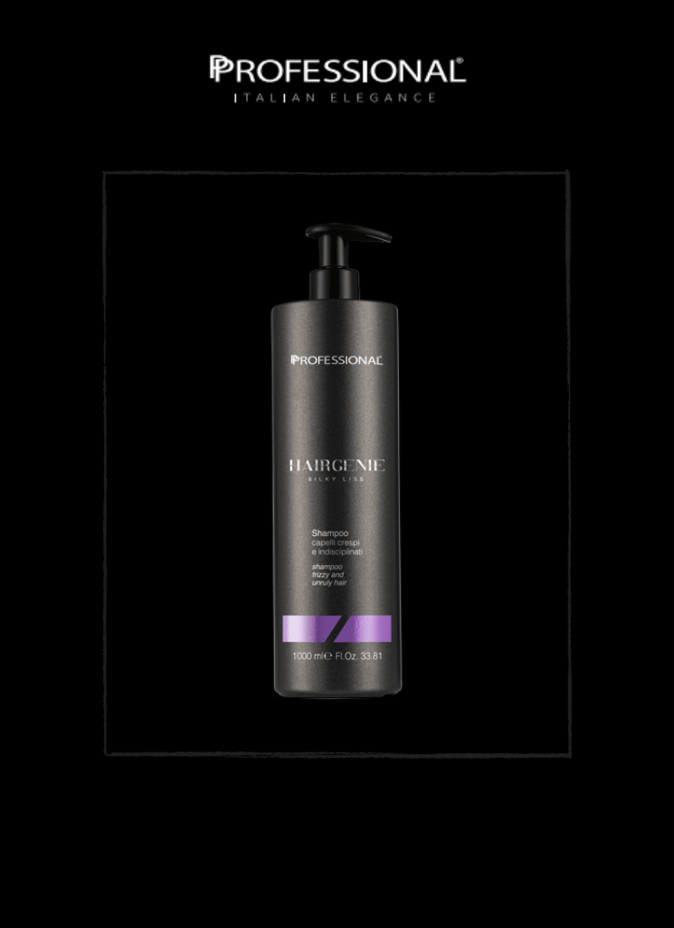 Professional Hairgenie Silky Liss Shampoo 1000 ML for smoothing frizzy hair with Mallow Extract for hydration.