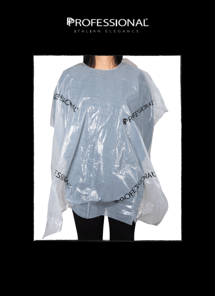 Professional disposable cape in use, showcasing a durable blue design for hair and beauty services.