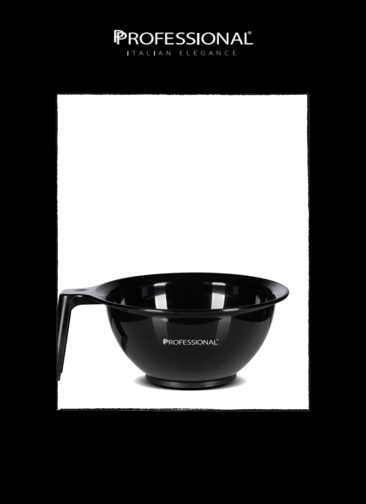 Professional black bowl featuring elegant design, ideal for styling and color mixing in hair salon settings.