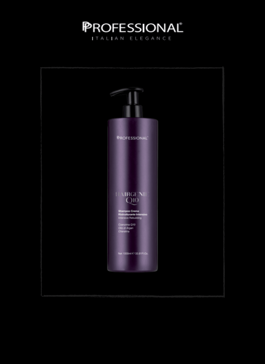 Professional Hairgenie Q10 Restructuring Cream Shampoo 1000ml bottle with pump for moisture and anti-aging benefits.